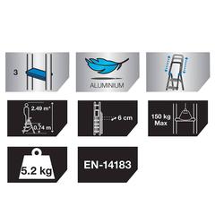 Mac Allister 3-Step Aluminium Foldable Step Stool (1.1 m x 47.5 cm)